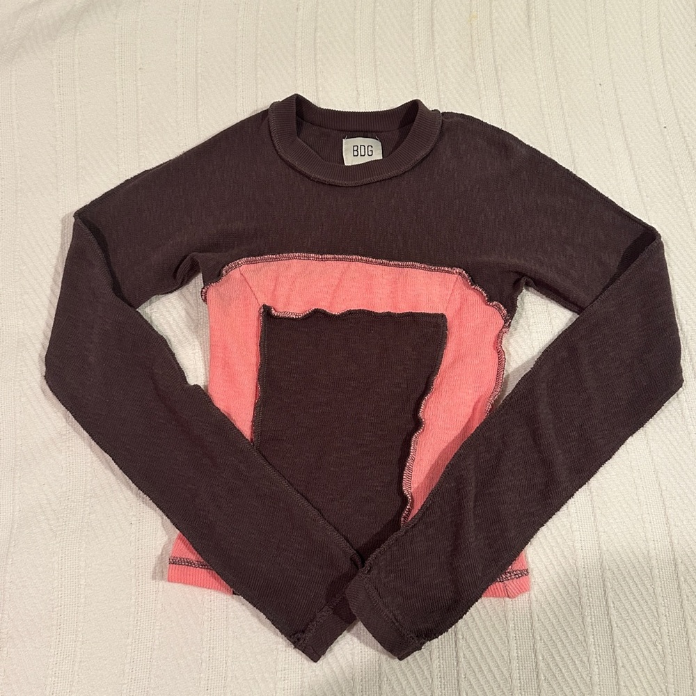 BDG Long Sleeve Shirt Seam Detail Brown and Pink Size XS
